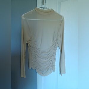 Long Sleeve Apricot Ruched, Mock Neck Top - M